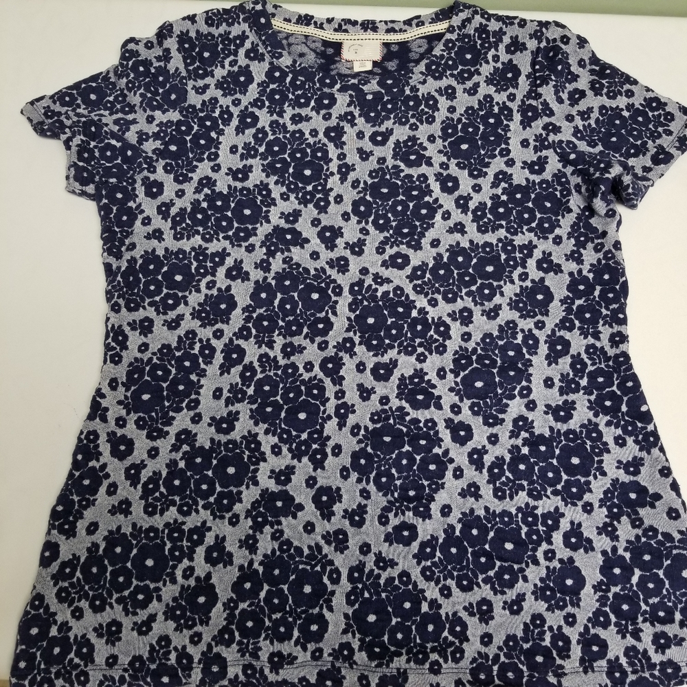 Postage Stamp Anthropologie Navy Floral SmTop CC13
